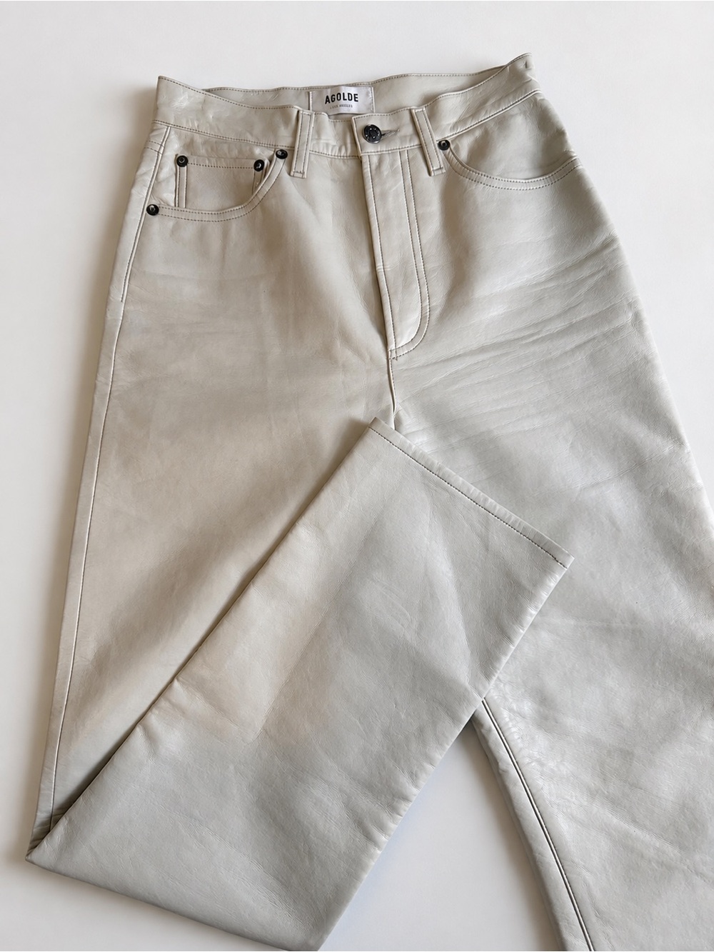 AGOLDE 90s Pinch Waist Recycled Leather Pants in Powder